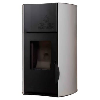 HIDROESTUFA DE PELLET DE 18 KW DE POTENCIA, AUTONOMÍA 5-15 HORAS, SUPERFICIE 150 M2 Y CONSUMO 1-3 Kg/h COLOR BLANCO CON CRISTAL
