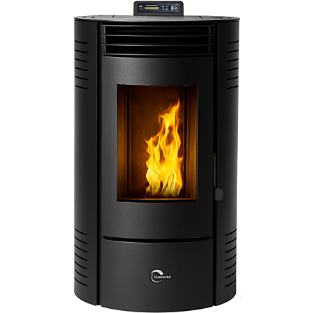 Estufa de pellets sellada negra Sannover Azora de 11,6 kW + kit de instalación