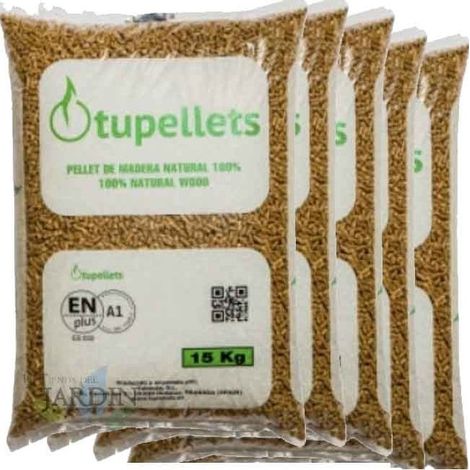 Suinga – Pellets de madera 100% natural para calefacción – 300 kg en 20 sacos de 15 kg – Certificado EN PLUS A1 – Cilindros de 6 mm para una combustión eficiente