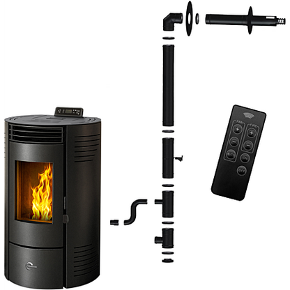Estufa de pellets sellada negra Sannover Azora de 11,6 kW + kit de instalación